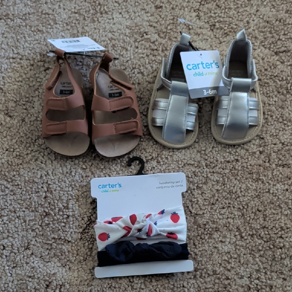 Carter's Metallic Silver Baby Sandals and Tan Brown Walker Sandals Set